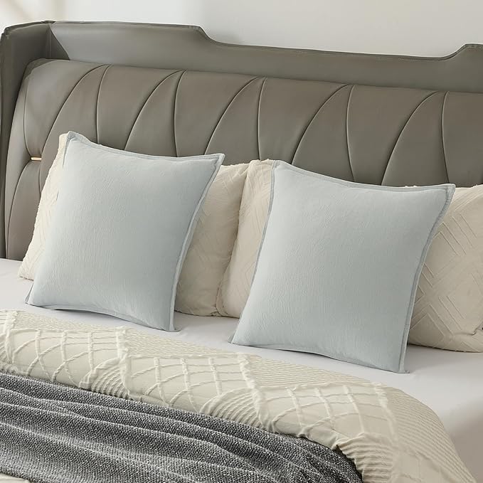 FUTEI Light Blue Chenille Throw Pillow Covers 22x22 Inch Set of 2,Edges Double-Stitched Cushion Cases,Modern Home Decor for Couch Living Room