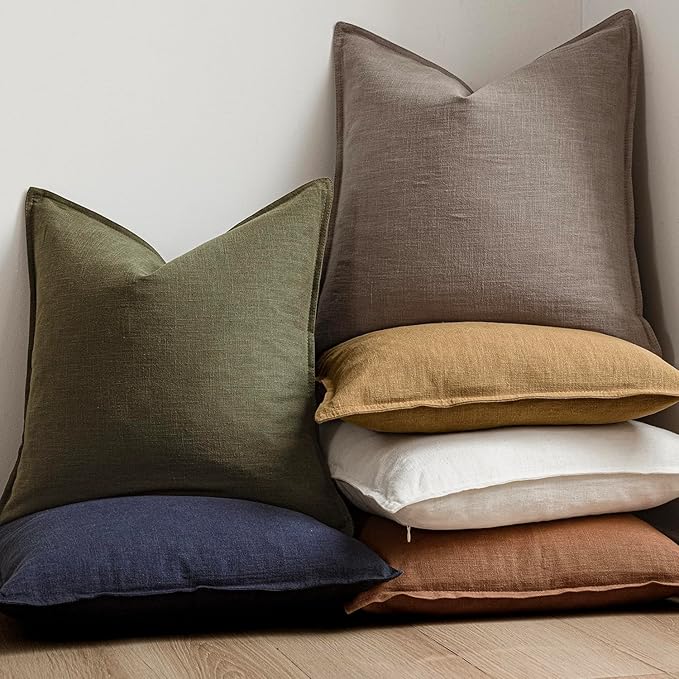 Foindtower Set of 2, Decorative Linen Soild Throw Pillow Covers Soft Accent Euro Cushion Case Farmhouse Neutral Pillowcase for Chair Couch Sofa Bedroom Living Room Home Decor 16 x 16 Inch Brown Tan