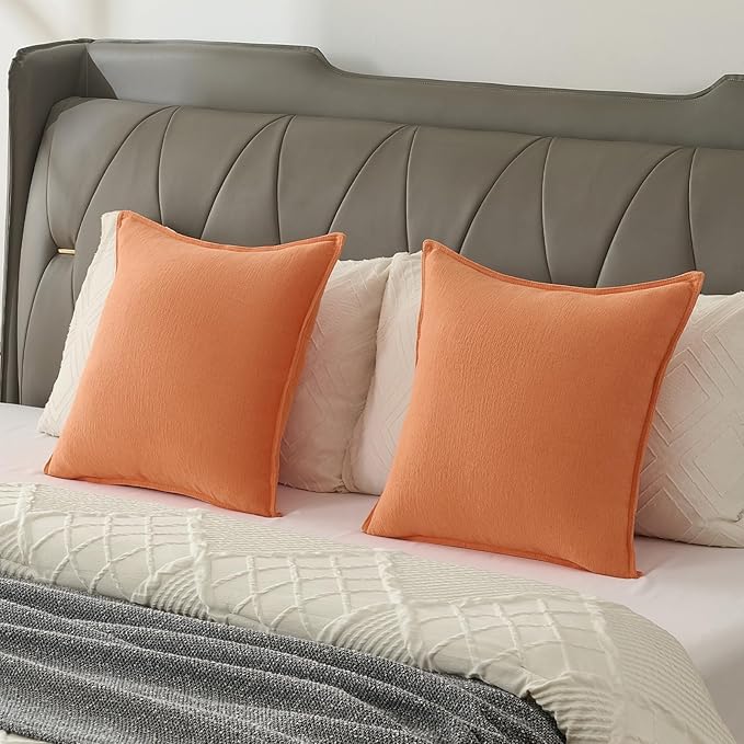 FUTEI Orange Chenille Throw Pillow Covers 16x16 Inch Set of 2,Edges Double-Stitched Cushion Cases,Modern Home Decor for Couch Living Room