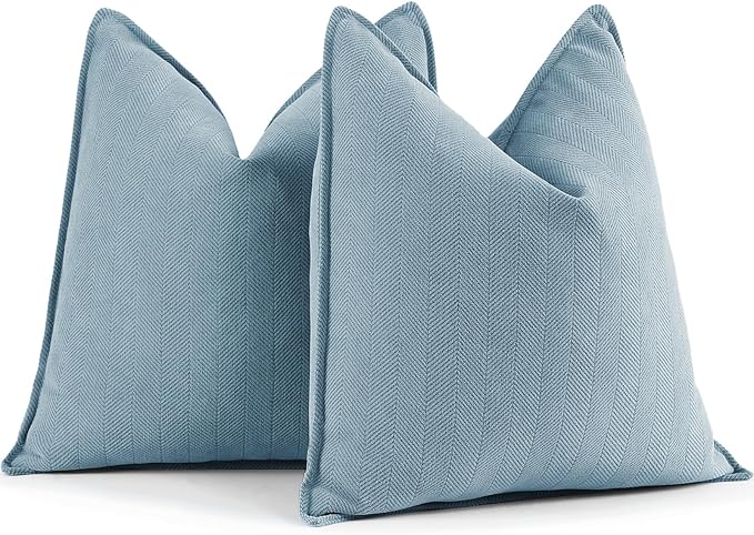 ZWJD Blue Pillow Covers 26x26 Set of 2 Chenille Pillow Covers with Elegant Design Soft and Luxurious Decorative Throw Pillows for Couch, Bed, and Home Decor,Light Blue