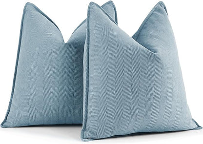 ZWJD Throw Pillow Covers 24x24 Set of 2 Chenille Pillow Covers with Elegant Design Soft and Luxurious Decorative Throw Pillows for Couch, Bed, and Home Decor,Light Blue