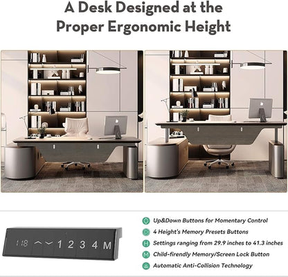 SAINTCY Large Executive Office Desk with File Cabinet, 86.6 Inch Sit & Stand L Shaped Executive Desk, Adjustable Luxury Office Desks for Boss, Business Owners, Managers and Supervisors Return Right