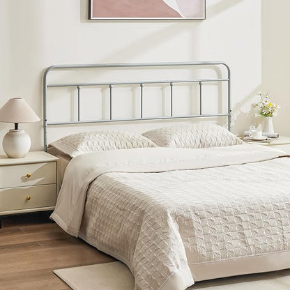 Metal Full Size Headboard, Sturdy and Durable Iron Headboard Adjustable Height from 34” to 44”, Victorian Vintage Full XL Bed Headboards, Farmhouse Head Board, Bed Frame Mount Grey