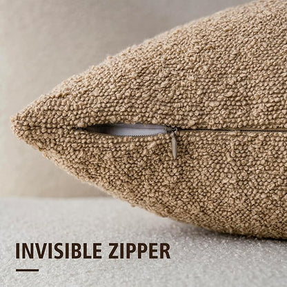 Foindtower Pack of 2, Decorative Textured Boucle Throw Pillow Covers Accent Solid Pillow Cases Cozy Soft Couch Cushion Case for Chair Sofa Bedroom Living Room Home Decor 22 x 22 Inch Taupe Khaki Camel