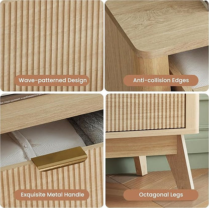 SUNWAVE Fluted 9 Drawer Dresser for Bedroom, 59.1" Wide Modern Large Dresser with Round Corner, Wood Drawer TV Stand for Living Room