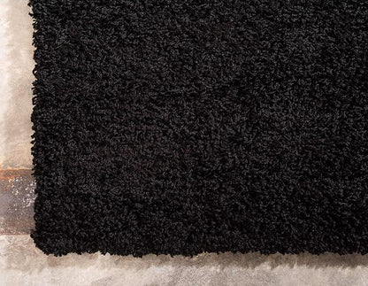 Unique Loom Solid Shag Collection Area Rug (10' x 13' 1" Rectangle, Jet Black)