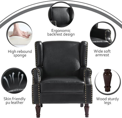 Lumibee Accent Chairs, Faux Leather High Back Armchair Set of 2 or Living Room, Comfy Upholstered Single Sofa Reading Chairs with Solid Wood Legs for Office, Bedroom, Waiting Room-Black