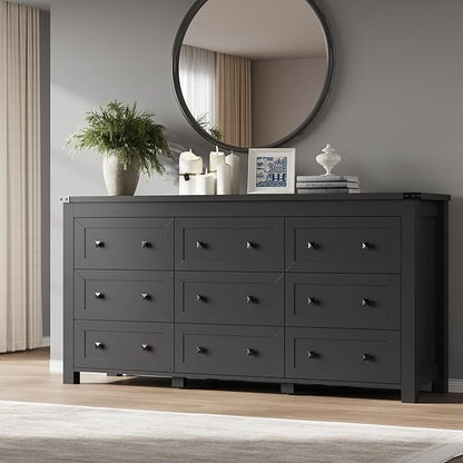 9-Drawer Dresser, Modern Wooden Storage Chest of Drawers, Dresser TV Stand, Wood Drawer Organizer with Metal Handles for Bedroom, Living Room, Hallway