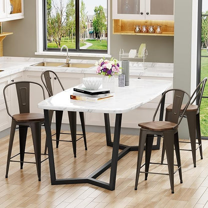 Aklaus Swivel Metal Bar Stools with Backs Counter Stools Set of 4 Counter Height Stools High Back Bar Chairs 26 Inch Barstools Farmhouse Rusty