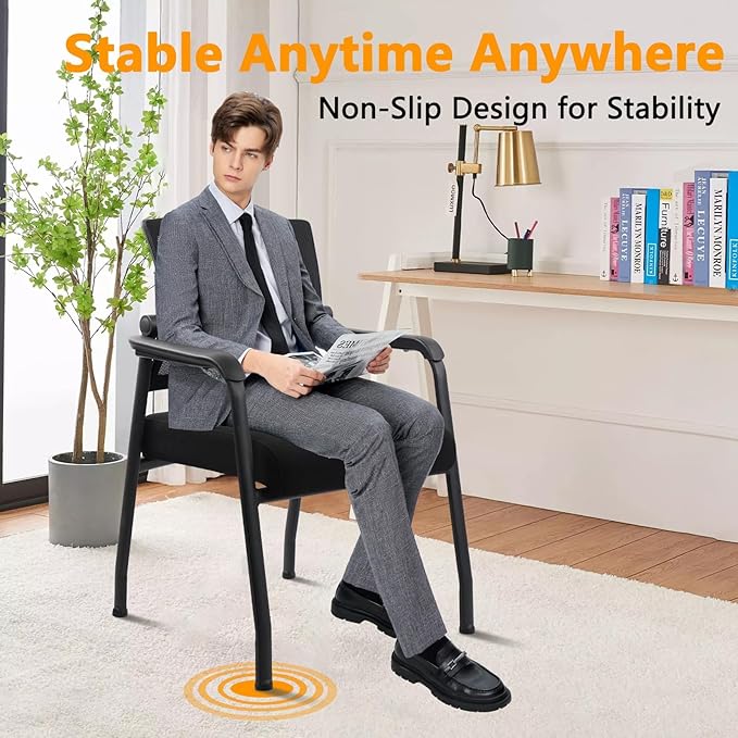 Office Guest Chairs No Wheels | Ergonomic Lumbar Support and Thicked Seats Cushion, Desk Chair with Adjustable Mesh Back for Waiting Room School Church Reception，Black 2PK