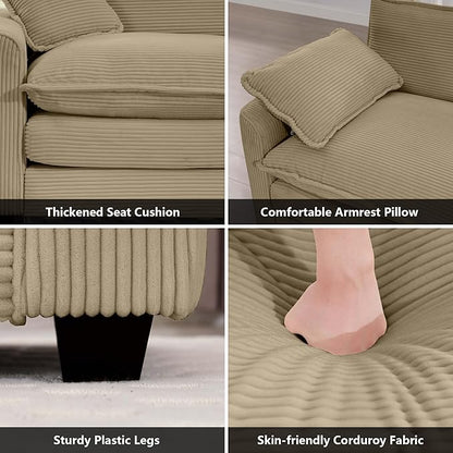 mikibama Luxury 2 Piece Sofa Set, 3-Seater & Loveseat Couch Set, Modern Corduroy Comfy Cloud Couches Set for Living Room Office with 4 Armrest Pillows and 5 Toss Pillows, Camel