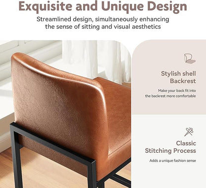 Alpha Home 24 Inch Bar Stools Set of 3, Kitchen Counter Stools with Backs, PU Leather Barstools, Kitchen Stools with Back&Upholstered Footrest, Sturdy Chromed Metal Steel Frame, Brown