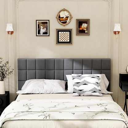 Andeworld Velvet Upholstered Tufted King Size Headboard,Wood Head Board with Metal Legs, Adjustable Height from 42” to 56”, Bed Headboard in Modern Design,Backboard for Bed, Dark Gray