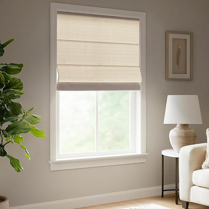 Madison Park Galen Matte Linen Cordless Roman Shades - Fabric Privacy Single Panel Darkening, Energy Efficient, Thermal Insulated Window Blind Treatment, for Home, Living Room Decor,29" W x 64" H