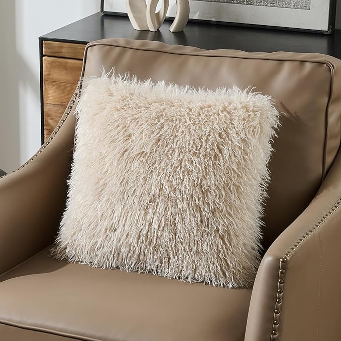 FUTEI Beige Decorative Throw Pillow Covers 18x18 Inch Set of 2,Soft Cozy Faux Fine Wool Textured Cushion Case,Modern Home Luxury Decor for Couch Bed Living Room