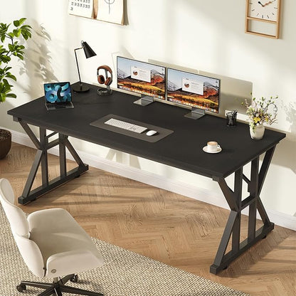 TVU 63-Inch Executive Desk, Large Office Desk with Thicken Frame, Computer Desk Modern Simple Desk for Home Office, Black