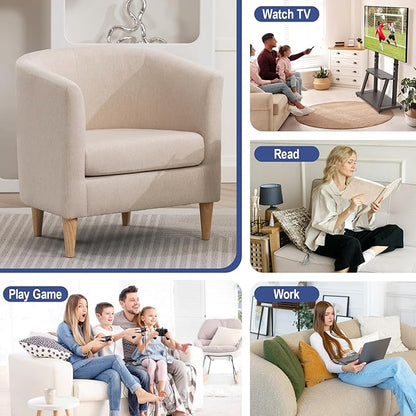Accent Barrel Chair, Modern Comfy Living Room Chairs with Armrest Small Reading Chair with Cozy Soft Padded for Bedroom Reception Room Cafe, Begie