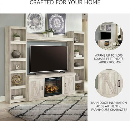 Signature Design by Ashley Bellaby Farmhouse 4-Piece Entertainment Center for TVs up to 69" with Electric Fireplace, Whitewash
