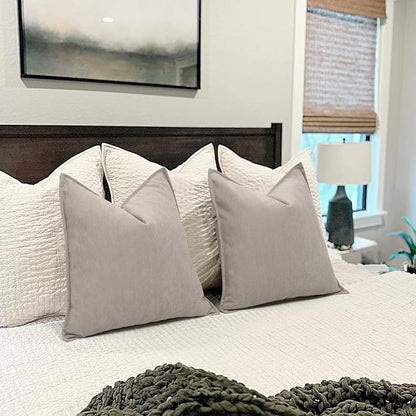 ZWJD Gray Pillow Covers 22x22 Set of 2 Chenille Pillow Covers with Elegant Design Soft and Luxurious Decorative Throw Pillows for Couch, Bed, and Home Decor