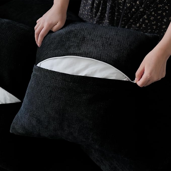 JACH 144.1 Inch L-Shaped Modular Sofas, Modern 3-Seater Couch with Chaise Ottoman, Mid Century Modern Sectional Couches, Cozy Sleeper Sofa for Apartment/Living Room (Linen Fabric, Black)