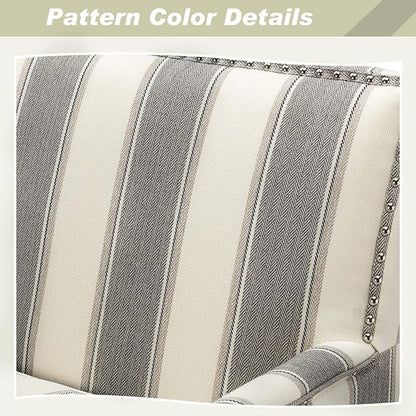HULALA HOME Modern Accent Chairs Set of 2, Farmhouse High Back Striped Chairs with Wooden Legs & Nail Head Trim, Comfy Upholstered Armchairs for Living Room/Bedroom (Stripe Grey)