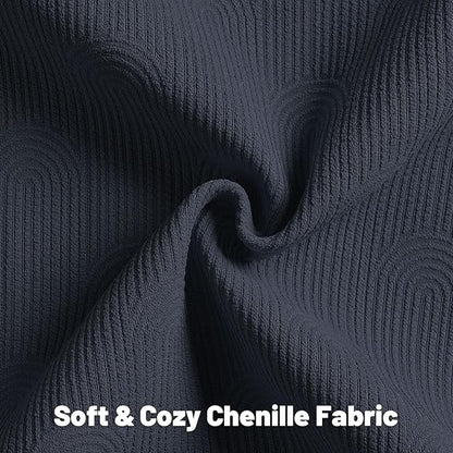 FUTEI Navy Blue Chenille Decorative Throw Pillow Covers 24x24 Inch Set of 2,Soft Cozy Striped Geometric Patterns European Cushion Cases,Modern Home Decor for Couch Bed Living Room