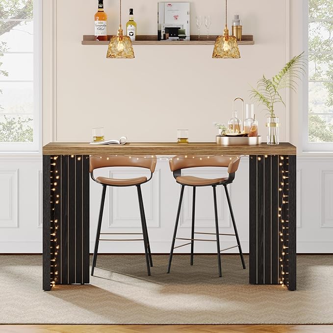 Tribesigns Home Bar Unit, 55.12-Inch Bar Table with a Spacious Tabletop, Modern Freestanding Mini Bar for Home Kitchen, Living Room, Balcony, Basement, Brown & Black