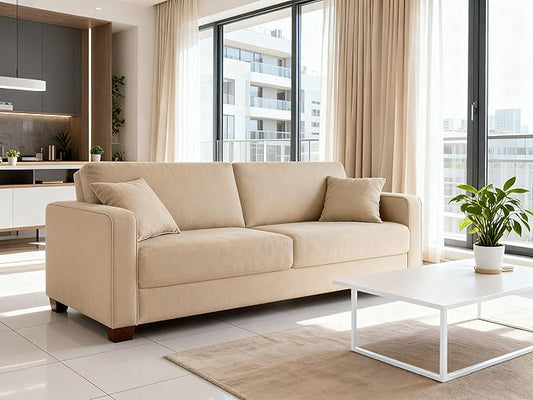 VANOMi Loveseat Couches for Living Room, Modern Sofas & Couches with Cushion & 2 Pillow, Comfy Linen Loveseat Sofa for Small Space, Office, Apartment, Beige