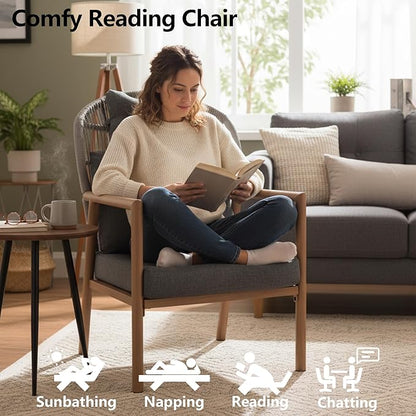Modern Living Room Chairs, Accent Chairs Set of 2 with Coffee Table, Comfy Arm Chair with Cushions/Headrest, Reading Lounge Chair, Rattan Recliner Seating, Braid Armchair for Bedroom, Grey