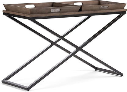 SIMPLIHOME Damien SOLID AGED ELM WOOD and Metal 50 inch Wide Modern Industrial Console Table in Distressed Natural Elm for the Living room Entryway and Bedroom