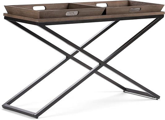 SIMPLIHOME Damien SOLID AGED ELM WOOD and Metal 50 inch Wide Modern Industrial Console Table in Distressed Natural Elm for the Living room Entryway and Bedroom
