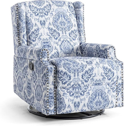 UIXE Swivel Rocker Manual Recliner Chairs Set of 2, Wingback Swivel Glider Fabric Nursery Reclining Sofa Chair, High Back Upholstered Arm Chair for Living Room Bedroom - Navy Floral