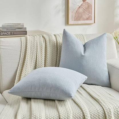 FUTEI Light Blue Decorative Throw Pillow Covers 24x24 Inch Set of 2,Soft Cozy Wheat Ear Striped Patterns European Cushion Cases,Modern Home Decor for Couch Bed Living Room
