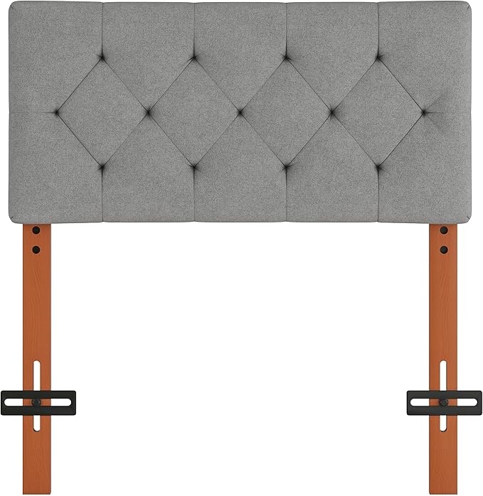 Upholstered Twin Headboard, Twin Headboard Only for Bed Frame from 27”-41”, Adjustable Height Twin XL Headboard with Durable Wood Legs, Fabric Bed Headboard in Modern Button Design, Light Grey