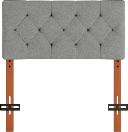 Upholstered Twin Headboard, Twin Headboard Only for Bed Frame from 27”-41”, Adjustable Height Twin XL Headboard with Durable Wood Legs, Fabric Bed Headboard in Modern Button Design, Light Grey