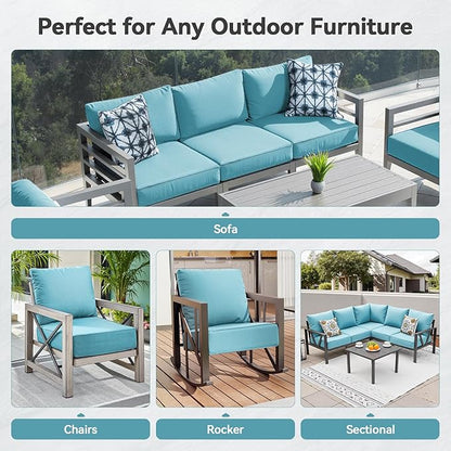 Luxury 6" Outdoor Cushions for Patio Furniture, 24x24x6" Thick Seat Cushion Set of 9, Fade Resistant Couch Chair Replacement Cushions High Density Deep Wicker Chair Cushion w/ Removable Cover, Teal