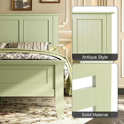 Scurrty Modern Headboard with Vintage Wood Frame,Antique Style Wood Headboard Queen Size, Bedroom Furniture (Green)