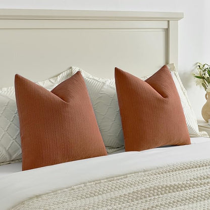 FUTEI Rust Decorative Throw Pillow Covers 20x20 Inch Set of 2,Soft Cozy Wheat Ear Striped Patterns Cushion Cases,Modern Home Decor for Couch Bed Living Room