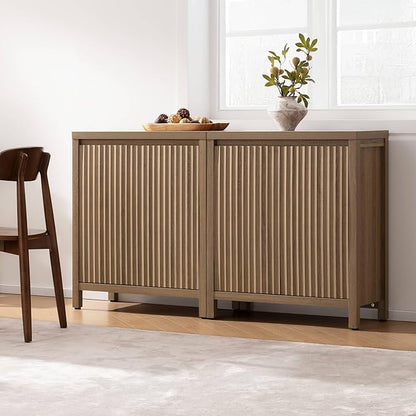 SICOTAS Sideboard Buffet Cabinet with Storage, Fluted Credenza Console Cabinet with Adjustable Shelves, Farmhouse Coffee Bar Storage Cabinets for Kitchen, Living Room, Entryway, Caramel Oak, 3 PCS