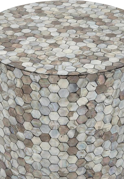 Deco 79 Mother of Pearl Shell Geometric Handmade Side End Accent Table Mosaic End Table, Side Table 14" x 14" x 20", Multi Colored