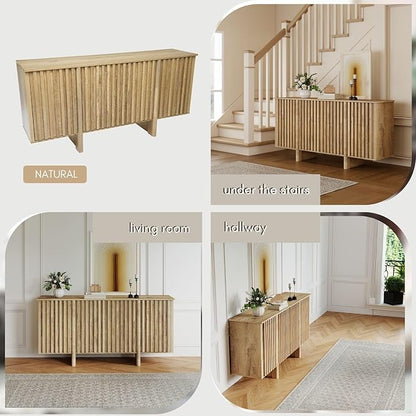Sideboard Buffet Cabinet with Storage, Natural Freestanding Floor Cabinet 64” Farmhouse Sideboard Wooden Large Storage Cabinet Media Console Table Credenza for Living Room Dining Room Hallway, Single