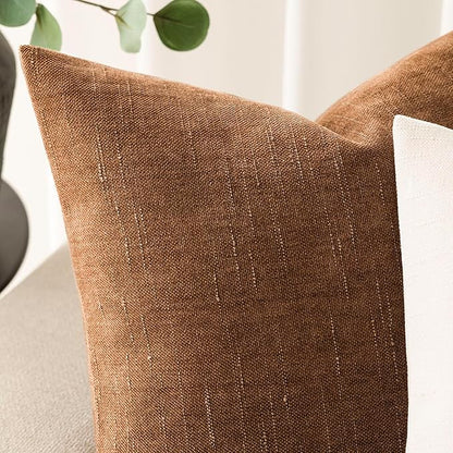 Foindtower Pack of 2 Soft Textured Throw Decorative Pillow Covers Square Accent Solid Cushion Cover Cozy Farmhouse Pillow Case with Zippe for Couch Sofa Bed Living Room 18x18 Inch, Bronze