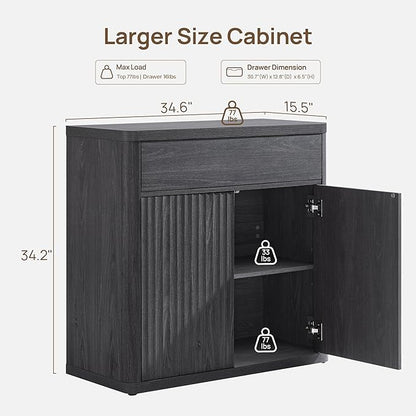 SICOTAS Buffet Cabinet with Storage - Accent Fluted Storage Cabinet with 2 Doors & 1 Drawer 34.6" Wide Modern Sideboard Credenza Large Buffet Table for Living Room Kitchen Dining Room Entryway Office