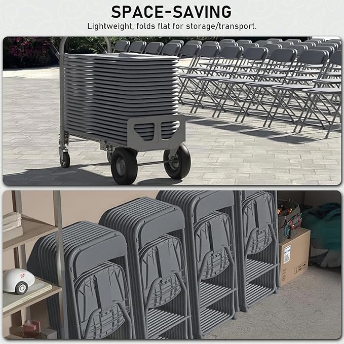 SEALAMB Plastic Folding Chairs 10 Pack, Gray Commercial Portable Indoor/Outdoor Chairs for Home Office, Wedding, Events Parties with Steel Frame, 350lbs Capacity (Gray-Plastic, 10 Pack)