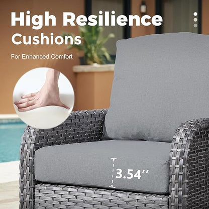 4 Pieces Wicker Patio Furniture - All-Weather PE Wicker Outdoor Conversation Bistro Set Loveseat Chairs with Table,Outdoor Rattan Sofa Chair High Back Deep Seating,Grey