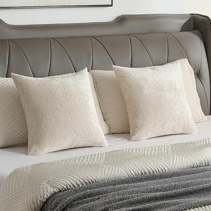 FUTEI Cream Flannel Throw Pillow Covers 20x20 Inch Set of 2,Soft Dimensional Textured Cushion Cases,Modern Home Decor for Couch Living Room