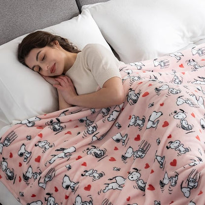 Berkshire Blanket Peanuts® VelvetLoft® Cute Character Snoopy Plush Blanket,Poses and Hearts Blush,King 90 in x 108 in (Official Peanuts® Product)