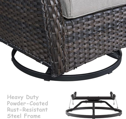 HUMMUH Outdoor Swivel Rocker Wicker Patio Chairs High Back PE Rattan Glider Chairs 4PCS Patio Furniture Set(Brown,Grey)
