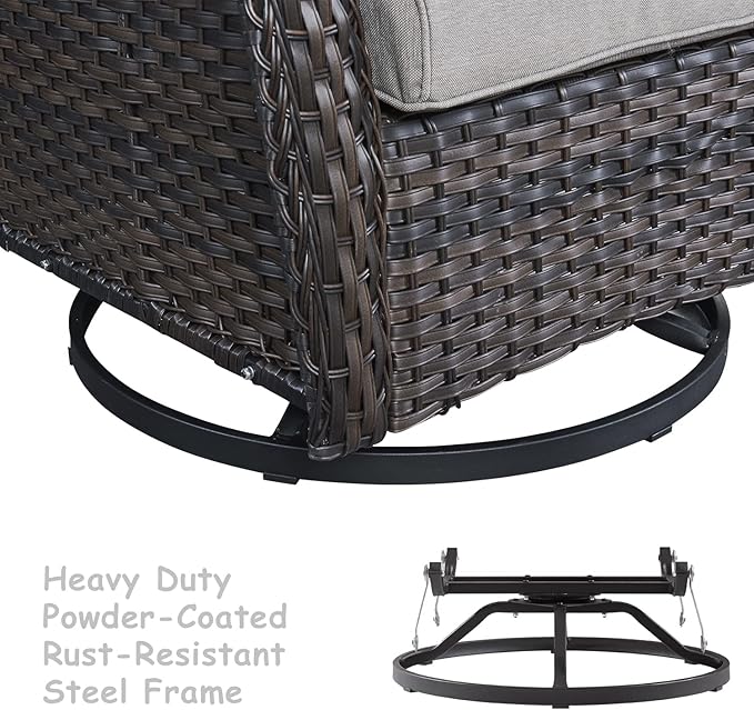 HUMMUH 5 Pieces Outdoor Furniture Patio Furniture Set Wicker Swivel Patio Chairs with 2 Seater Outdoor Sectional Sofa/Patio Loveseat with Ottomans, Brown/Grey