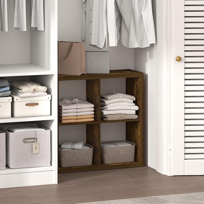 Furinno Cubic Closet Organizers and Storage, 4-Cube Closet Organizer, Open Shelf Closet Storage, Extra Thick Frame for Wardrobe, Bedroom, Living Room, Amber Pine